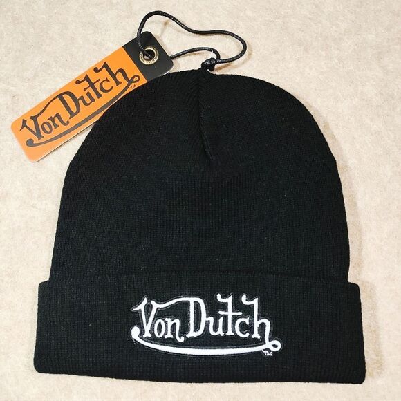 Von Dutch Black Knit Beanie Hat Classic Folded Cuff #7 - Picture 2 of 4